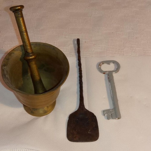 Antika forged cooking utensils 1840-1890 used, rare collectible set of 3