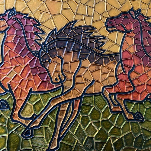 Handmade embossed chalcography painting on wood vintage 1980s like new