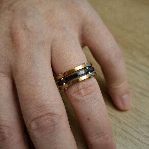 Steel ring like new, black and bronze, size 10
