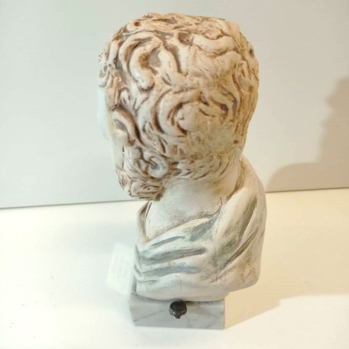 Handmade Democritus bust used, ceramic with marble base