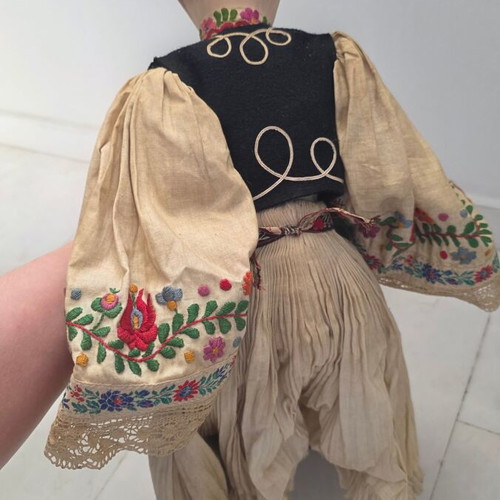 Traditional doll used with embroidered costume and hat