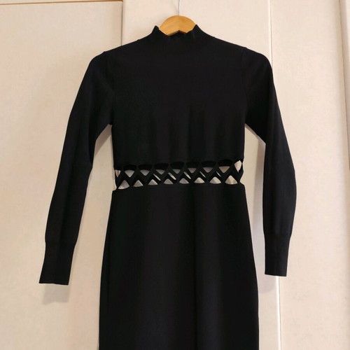 H&M black dress new, fitted mini turtleneck with waist detail