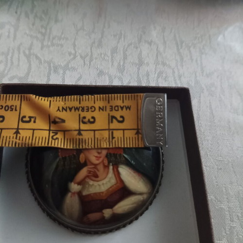 Fedoskino Russian Silver Brooch 1993 Signed Vintage Atelier used