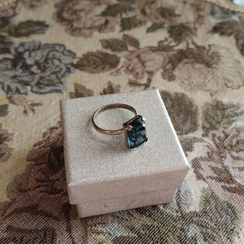 Silver ring with large blue crystal, like new