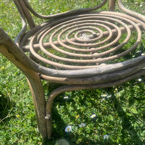 Bamboo table with glass and used armchair set