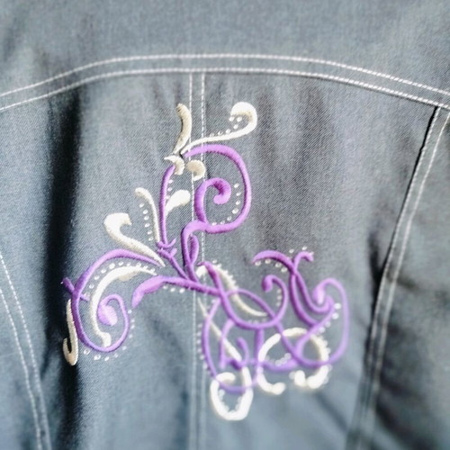 Black denim jacket with embroidered back like new, size L