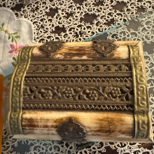 Box from Middle East or India used, iron and brass with bone