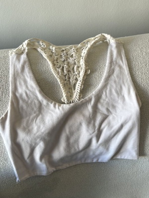 Pink Woman summer blouse with lace, used, size M, white