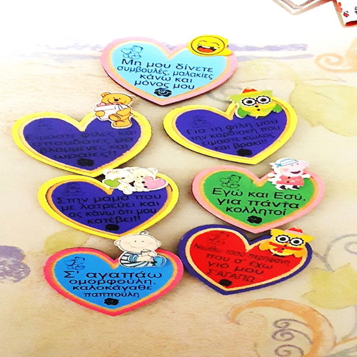 Heart magnets with messages new, set of 7 pieces