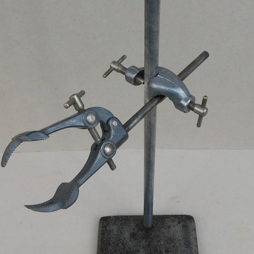 Metal rod with three clamps like new, chemistry lab tool