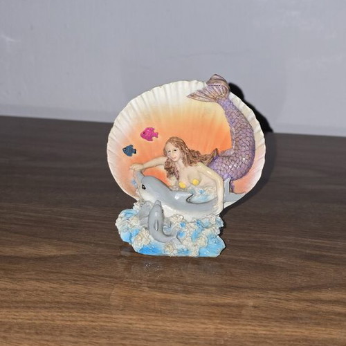 Mermaid Figurine with Dolphins in Shell resin decoration like new