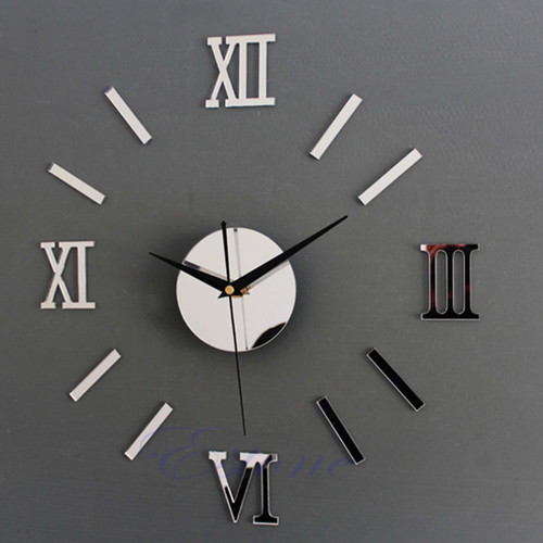 Modern DIY Wall Clock Silver Mirror Acrylic