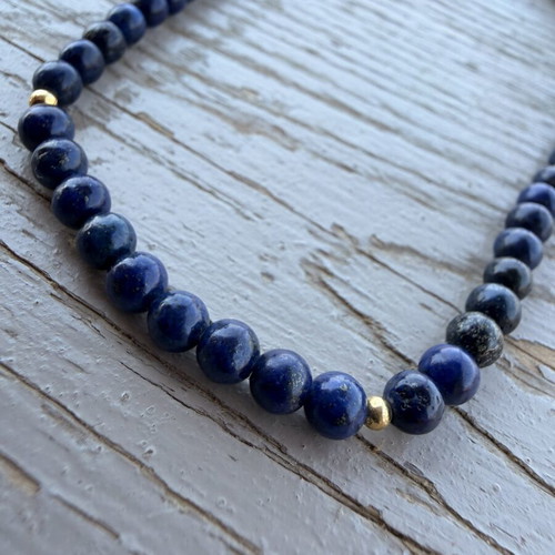 Long lapis necklace, silver