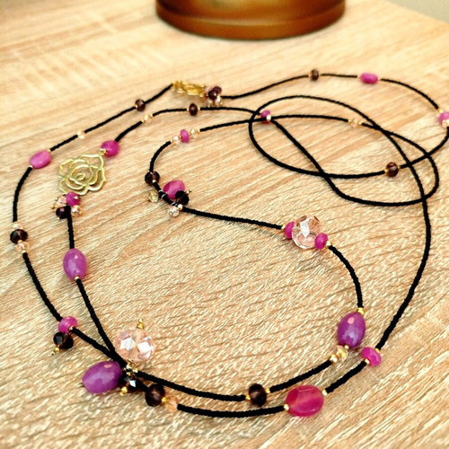 Long women's necklace like new, gold-plated silver multicolor