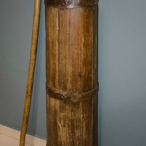 Wooden vintage butter churn Kadhi with butter paddle used