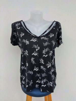 Blouse No L used, black with white patterns