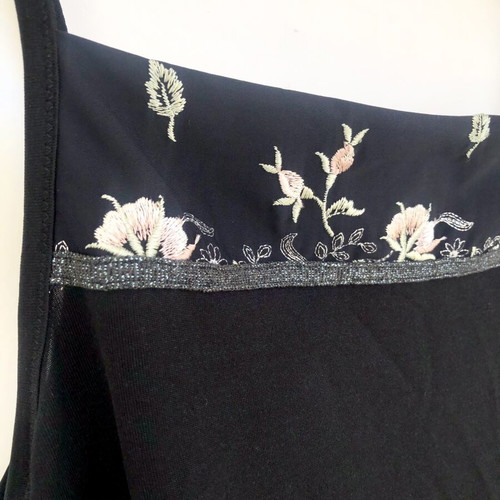 Bacirubati Mini Black Slip Dress with Floral Embroidery like new