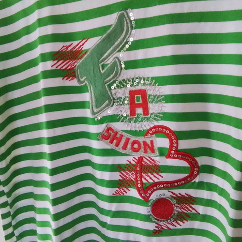 Derpouli summer striped blouse XL like new, green white