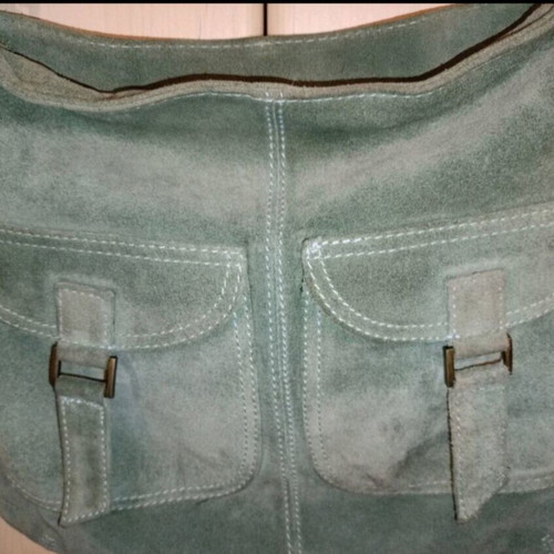 Accessorize shoulder bag used, petrol genuine suede leather