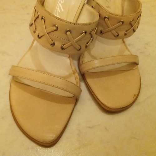 Chiotis leather sandals used, size 37, beige-white