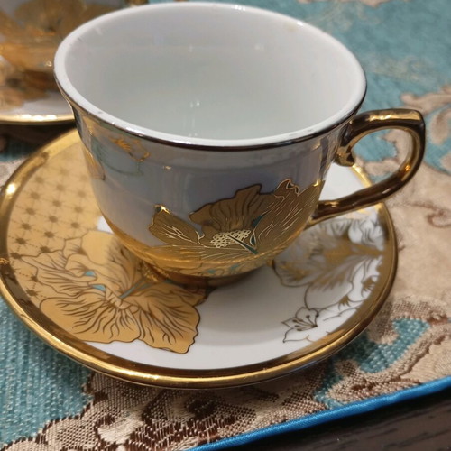 Vintage Japanese Coffee Set New, Satsuma Porcelain with Gold Trim