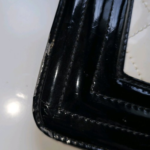 Vintage handbag used, shiny, black and white
