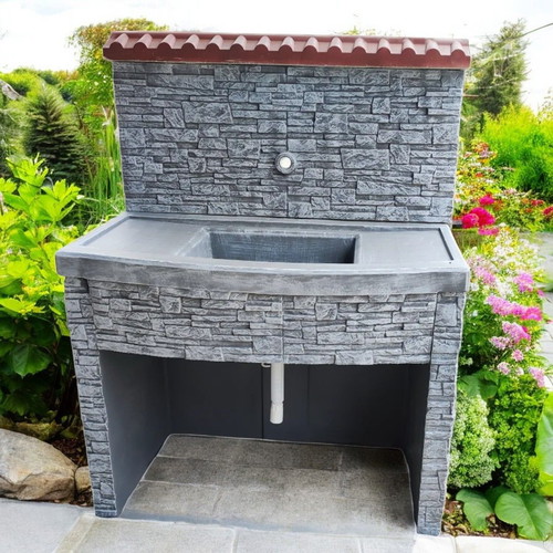 Maria Garden Fountain in Gray and White Concrete, New