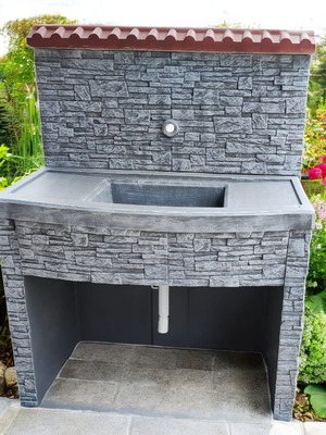Maria Garden Fountain in Gray and White Concrete, New