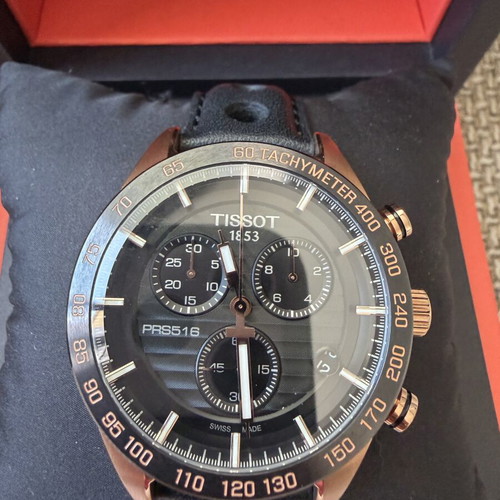 Tissot PRS 516 Chronograph full set, rose gold and black leather
