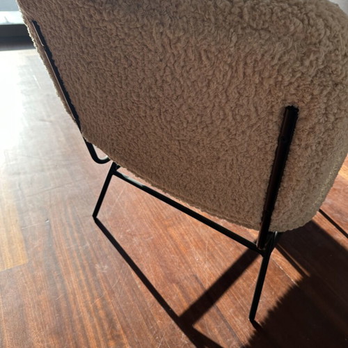 Zara Home Faux Shearling Chair used, ecru with black metal base