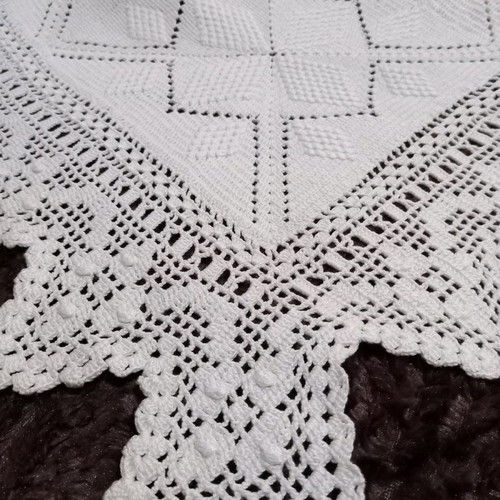 Handmade double knitted blanket new, white with lace