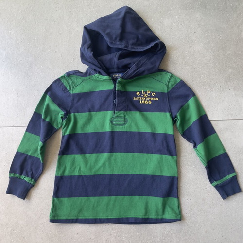 Polo Ralph Lauren boys' long sleeve hooded shirt, blue and green, age 7