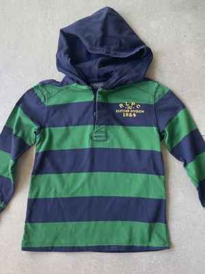 Polo Ralph Lauren boys' long sleeve hooded shirt, blue and green, age 7