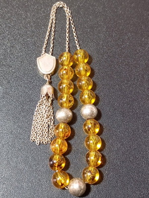 Ασημένιο κομπολόι από κεχριμπάρι μεταχειρισμένο με αλυσίδα 925