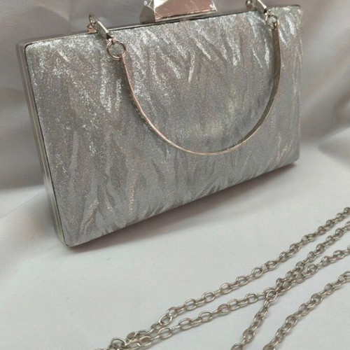 Shoulder bag silver glitter with chain handle new
