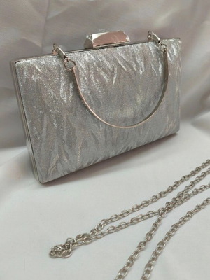 Shoulder bag silver glitter with chain handle new