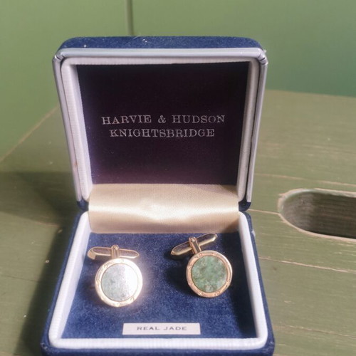 Harvie & Hudson Knightsbridge Cufflinks like new, real jade, gold tone