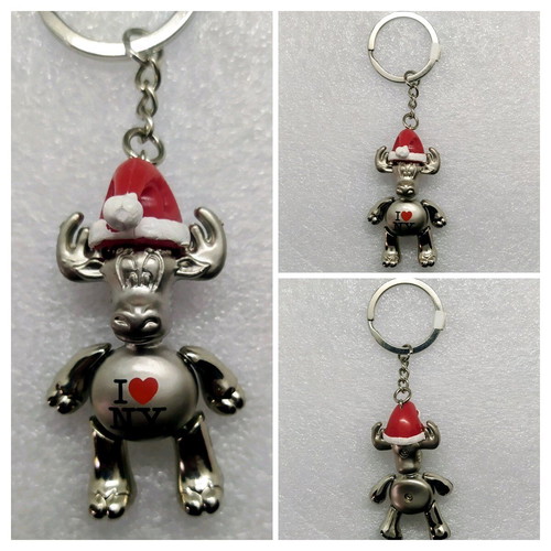 Reindeer keychain with Christmas hat and I ❤️ NY, new