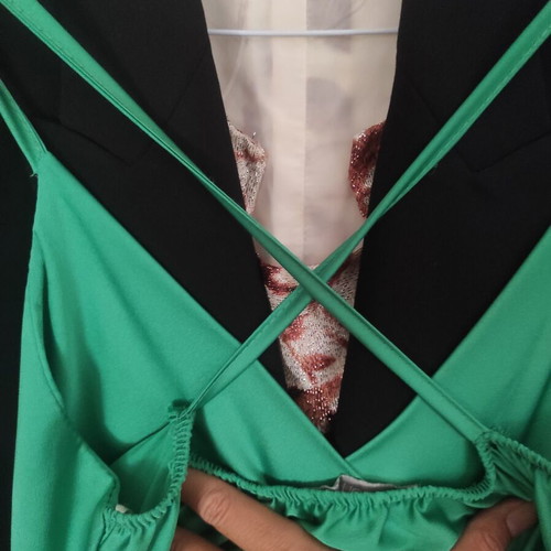 Emerald green long dress like new, silk-like fabric, Italy