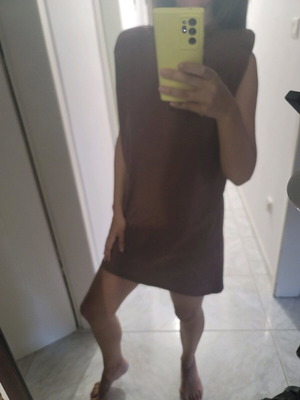 Mango short dress like new with shoulder pads, cotton, dark apple
