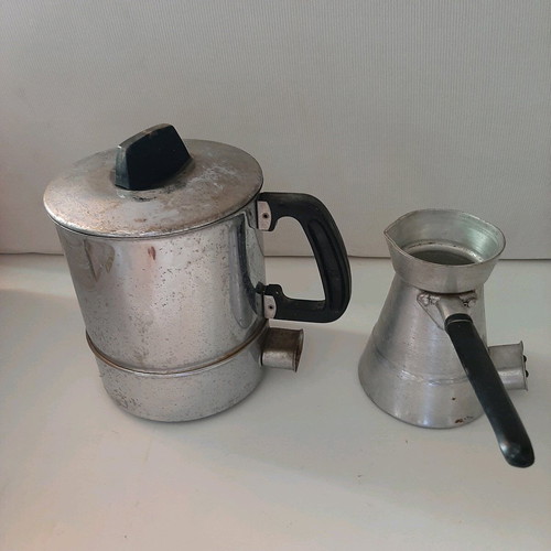Electric coffee pot and stainless steel kettle used, 60s-70s