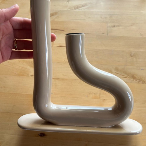 Ceramic candlestick used, two holes