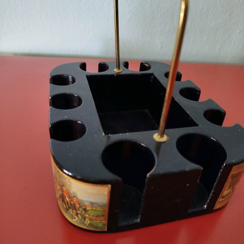 Vintage card and chip holder used, Italian 1960 lacquered wood
