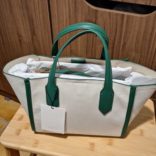 Zara New Mini Shopper Bag Shoulder Canvas and Leather