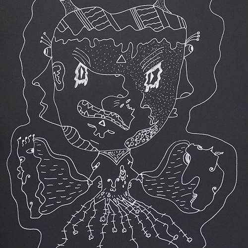Handmade A4 Golem Baby Art Print White Line on Black Cardboard New