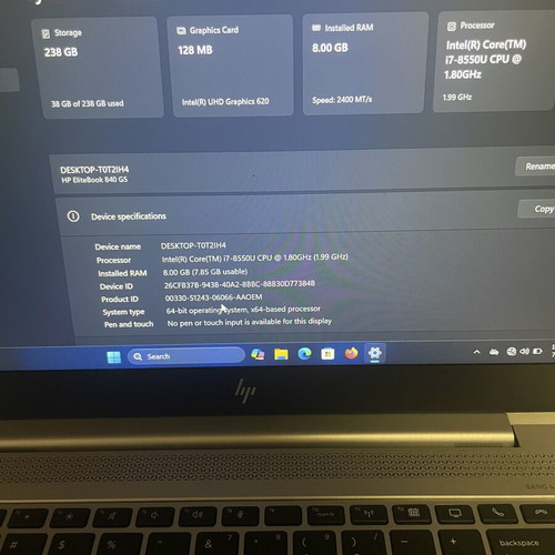 HP EliteBook 840 G5 laptop used, Intel Core i7, 8GB RAM, 256GB SSD
