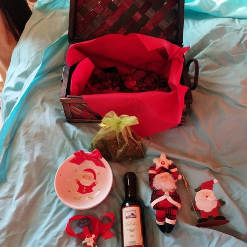 Christmas chest like new with local Monemvasia wine and decorations