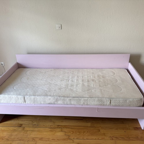 Children's wooden single bed-sofa in pink shade, used