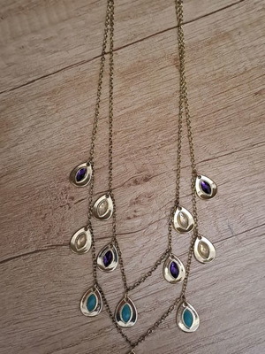 Double necklace new in gold color with colorful stones