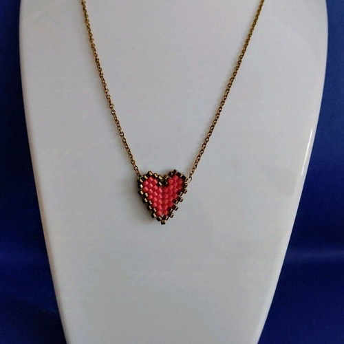 Steel necklace red heart miyuki made to order